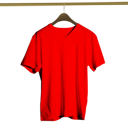 This high resolution Luxurious V Neck T Shirt on Hanger Mockup in Empire Red Color will make your designing work as photo realistic result in mere minutes.の写真素材