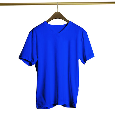 This high resolution Luxurious V Neck T Shirt on Hanger Mockup in Vibrant Blue Color will make your designing work as photo realistic result in mere minutes.の写真素材