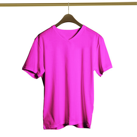 This high resolution Luxurious V Neck T Shirt on Hanger Mockup in Rose Pink Color will make your designing work as photo realistic result in mere minutes.の写真素材