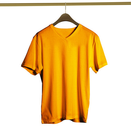 This high resolution Luxurious V Neck T Shirt on Hanger Mockup in Flame Orange Color will make your designing work as photo realistic result in mere minutes.の写真素材