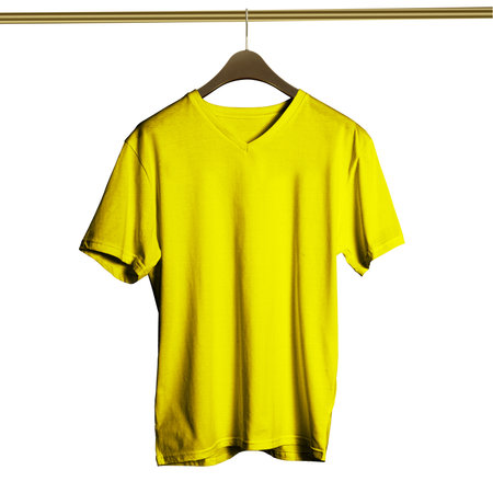 This high resolution Luxurious V Neck T Shirt on Hanger Mockup in Pure Sunshine Color will make your designing work as photo realistic result in mere minutes.の写真素材
