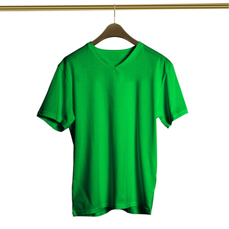 This high resolution Luxurious V Neck T Shirt on Hanger Mockup in Jungle Green Color will make your designing work as photo realistic result in mere minutes.の写真素材