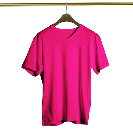 This high resolution Luxurious V Neck T Shirt on Hanger Mockup in Mystic Magenta Color will make your designing work as photo realistic result in mere minutes.の写真素材