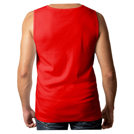 A Back View Attractive Mens Tank Top Mockup In Empire Red Color., to quickly and easily bring your designs to life.の写真素材