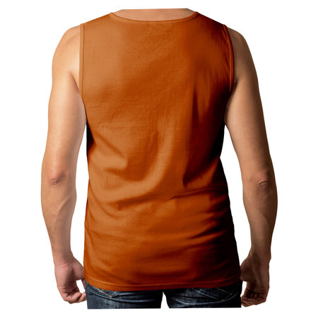A Back View Attractive Mens Tank Top Mockup In Brown Alpaca Color., to quickly and easily bring your designs to life.の写真素材