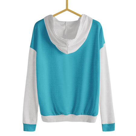 Add your own designs to This Back View Simple Female Hoodie Mockup In Silverpine Cyan Color With Hanger and all be done.の写真素材