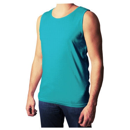 You do not need to be a pro designer if you use this Front View Attractive Mens Tank Top Mockup In Silverpine Cyan Color.の写真素材