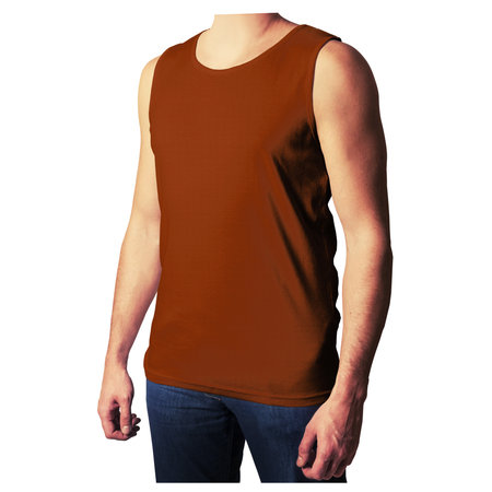You do not need to be a pro designer if you use this Front View Attractive Mens Tank Top Mockup In Brown Alpaca Color.の写真素材