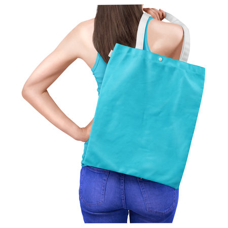 This  Cotton Bag Mockup In Silverpine Cyan Color, will make your designs stand out and look amazingの写真素材