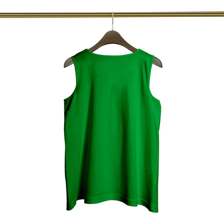 Make your stylish photos and never lost your customer with this Back View Luxurious Tank Top on Hanger Mockup in Jungle Green Color.の写真素材