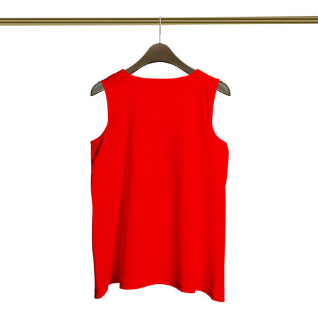 Make your stylish photos and never lost your customer with this Back View Luxurious Tank Top on Hanger Mockup in Empire Red Color.の写真素材