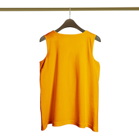 Make your stylish photos and never lost your customer with this Back View Luxurious Tank Top on Hanger Mockup in Flame Orange Color.の写真素材
