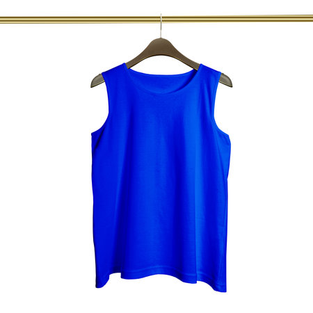 Just paste your design on This Front View Luxurious Tank Top in Vibrant Blue Color on Hanger Mockup, and your products are able to go.の写真素材
