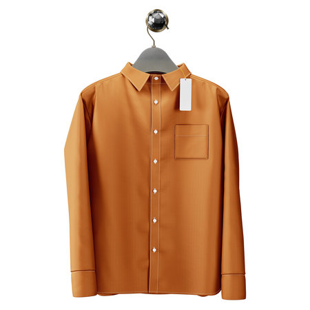 Showcase your designs like a graphic design pro with this Magnificent Mens Shirt  Mockup In Brown Alpaca Color With Hanger.の写真素材