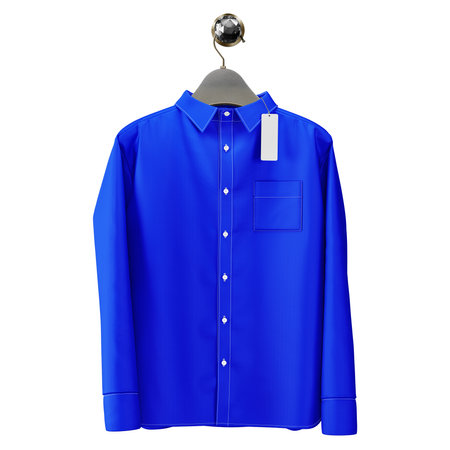 Showcase your designs like a graphic design pro with this Magnificent Mens Shirt  Mockup In Vibrant Blue Color With Hanger.の写真素材