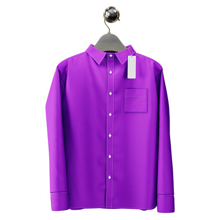 Showcase your designs like a graphic design pro with this Magnificent Mens Shirt  Mockup In Purple Vanity Color With Hanger.の写真素材