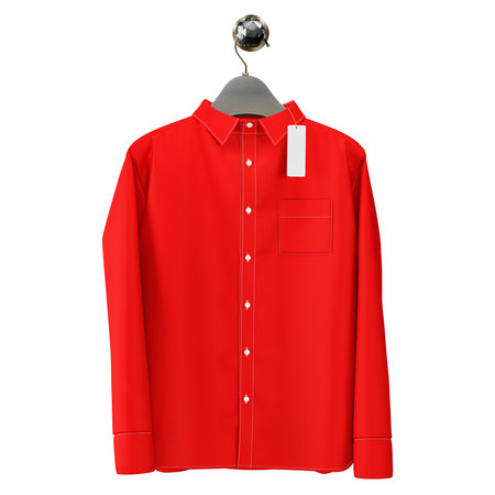 Showcase your designs like a graphic design pro with this Magnificent Mens Shirt  Mockup In Empire Red Color With Hanger.の写真素材