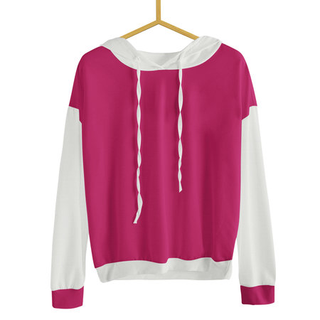 Just drop your picture in this Front View Simple Female Hoodie Mockup In Mystic Magenta Color With Hanger, and it's ready for your design.の写真素材