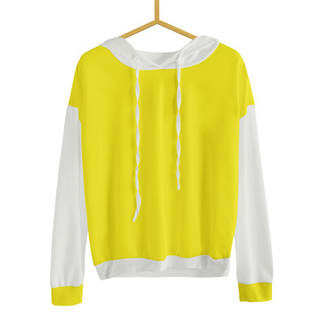 Just drop your picture in this Front View Simple Female Hoodie Mockup In Pure Sunshine Color With Hanger, and it's ready for your design.の写真素材