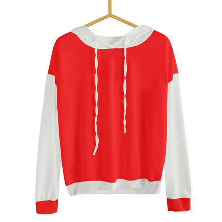 Just drop your picture in this Front View Simple Female Hoodie Mockup In Empire Red Color With Hanger, and it's ready for your design.の写真素材