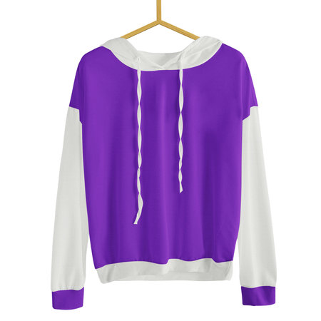 Just drop your picture in this Front View Simple Female Hoodie Mockup In Purple Vanity Color With Hanger, and it's ready for your design.の写真素材