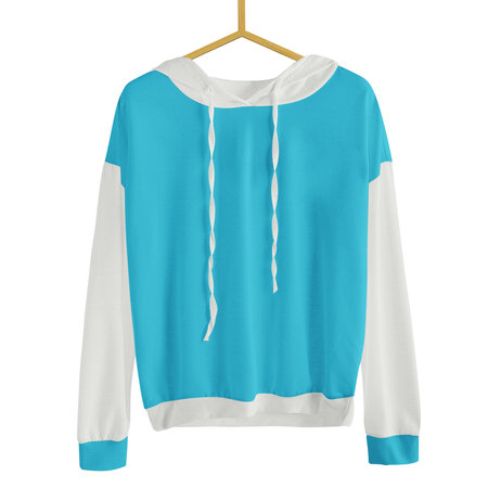 Just drop your picture in this Front View Simple Female Hoodie Mockup In Silverpine Cyan Color With Hanger, and it's ready for your design.の写真素材