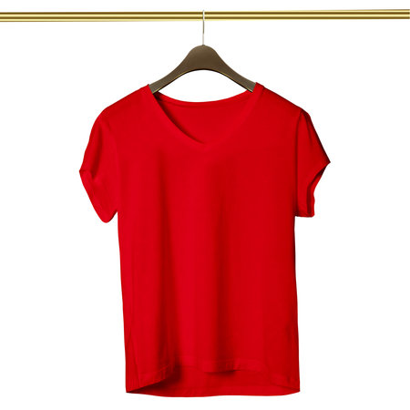 Make your design ideas faster and more beautiful with this Amazing V Neck T Shirt Mockup In True Red Color With Hanger.の写真素材