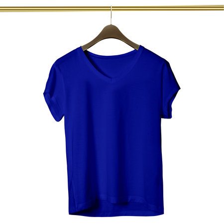 Make your design ideas faster and more beautiful with this Amazing V Neck T Shirt Mockup In Blue Storm Color With Hanger.の写真素材