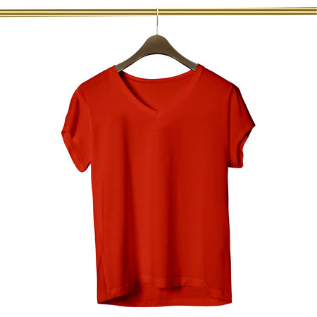 Make your design ideas faster and more beautiful with this Amazing V Neck T Shirt Mockup In Russet Brown Color With Hanger.の写真素材