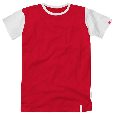 Get fashionable photos and never lost your beloved customer, with this Front View Artistic T Shirt Mockup In True Red Color.の写真素材