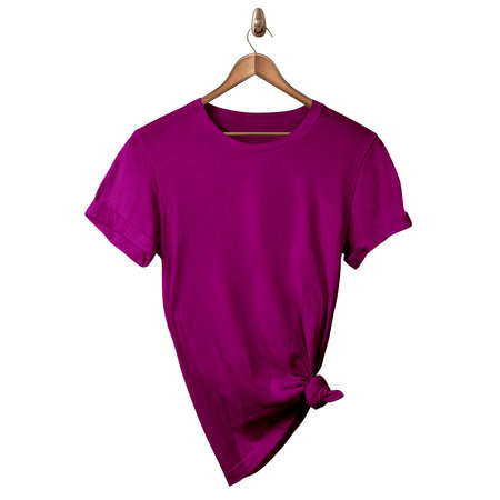 A blank Classical Kid T Shirt Mockup In Striking Purple Color On Hanger, to shows your designs as a graphic design professional.の写真素材