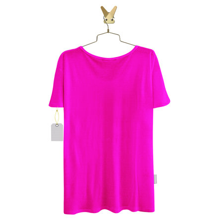 Use this Back View Beauty Loose T Shirt Mockup In Rose Pink Color On Hanger, to make your design is displayed as effectively and more beautiful.の写真素材