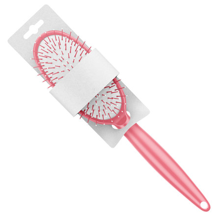 Make your fantastic design or logo artistic with this Realistic Hairbrush Mockup In Geranium Pink Color.の写真素材