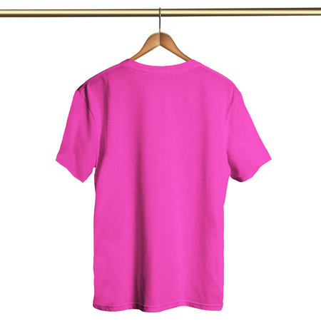 Add your amazing designs or logo to this Back View Classical T Shirt on Hanger Mockup In Rose Pink Color On Hanger and everything will be done.の写真素材
