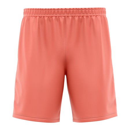Make your design process quicker and more stunning with this Front View Popular Soccer Shorts Mockup In Fusion Coral Color.の写真素材