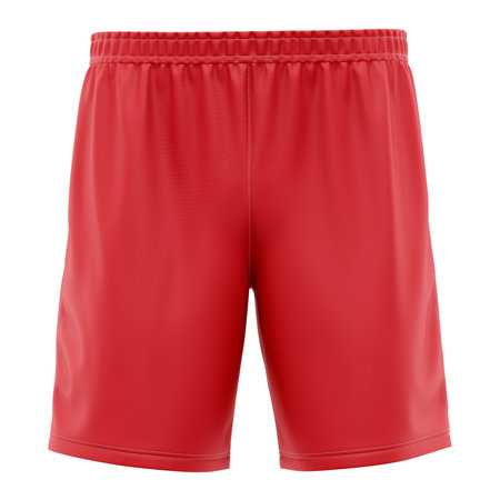 Make your design process quicker and more stunning with this Front View Popular Soccer Shorts Mockup In Poppy Red Color.の写真素材