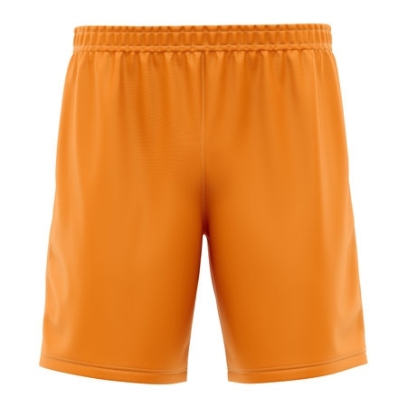 Make your design process quicker and more stunning with this Front View Popular Soccer Shorts Mockup In Flame Orange Color.の写真素材