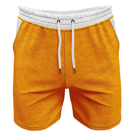 This Front View Stylish Mens Short Mockup In Gold Fusion Color will help you customize your logo or designs like a pro.の写真素材