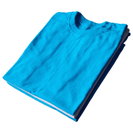Instantly create beautiful images for your designs, with this  Marvelous Folded View T Shirt MockUp In Peacock Blue And White Color.の写真素材