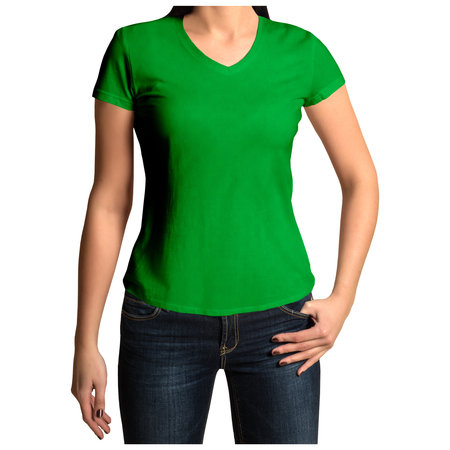 Get fashionable photos and never lost your beloved customer, with this  Beautiful V Neck T Shirt Mockup In Simply Green Color.の写真素材