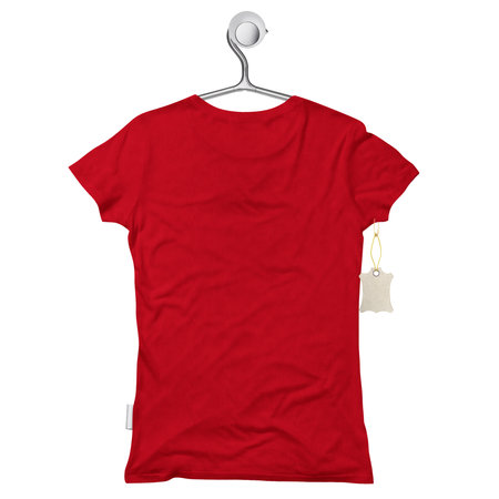 By using this Back View Modern Wome T Shirt Mockup In True Red Color On Hanger, give your artwork a boost.の写真素材