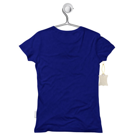 By using this Back View Modern Wome T Shirt Mockup In Blue Storm Color On Hanger, give your artwork a boost.の写真素材
