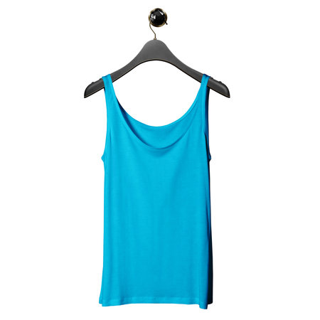 Use this Front View Beautiful Tank Top Mockup In Peacock Blue Color With Hanger, to get more wonderful design products.の写真素材