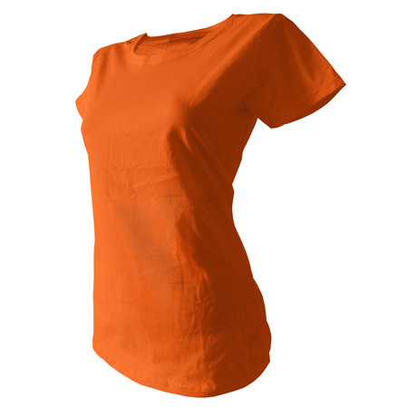 A modern Half Front View Sweet Girl T Shirt Mockup In Orange Tiger Color template, to help your designing work more quickly.の写真素材