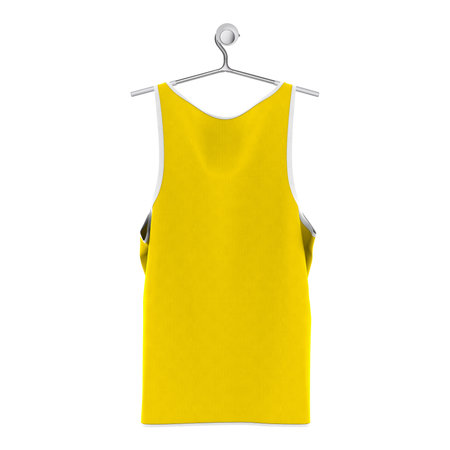 Give a boost to your designing activity by using this Back View Stylish Tank Top Mockup In Golden Kiwi Color On Hanger.の写真素材
