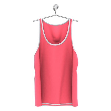Add your graphics as much as you want, to this Front View Stylish Tank Top Mockup In Geranium Pink Color On Hanger. You can use it super easily.の写真素材