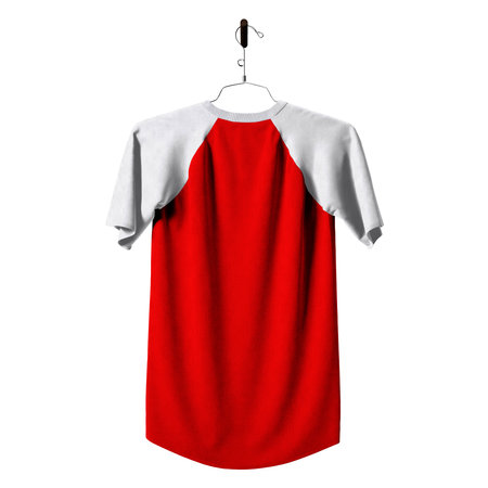 Get stylish pictures with this Back View Wondrous T Shirt Mockup In True Red Color On Hanger, your client never lost.の写真素材