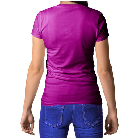 With simple multiple clicks, you can visualize your designs on this Back View Stylish Crew Neck T Shirt Mockup In Striking Purple Color.の写真素材