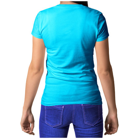 With simple multiple clicks, you can visualize your designs on this Back View Stylish Crew Neck T Shirt Mockup In Peacock Blue Color.の写真素材