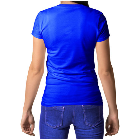 With simple multiple clicks, you can visualize your designs on this Back View Stylish Crew Neck T Shirt Mockup In Marine Blue Color.の写真素材